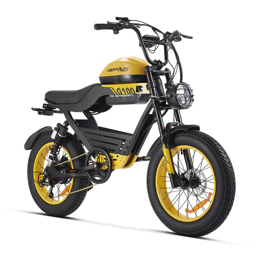 HAPPYRUN G100 Electric Bike Long Range All Terrain Motorcycle 1000W Motor Dual Battery 18Ah 20Ah