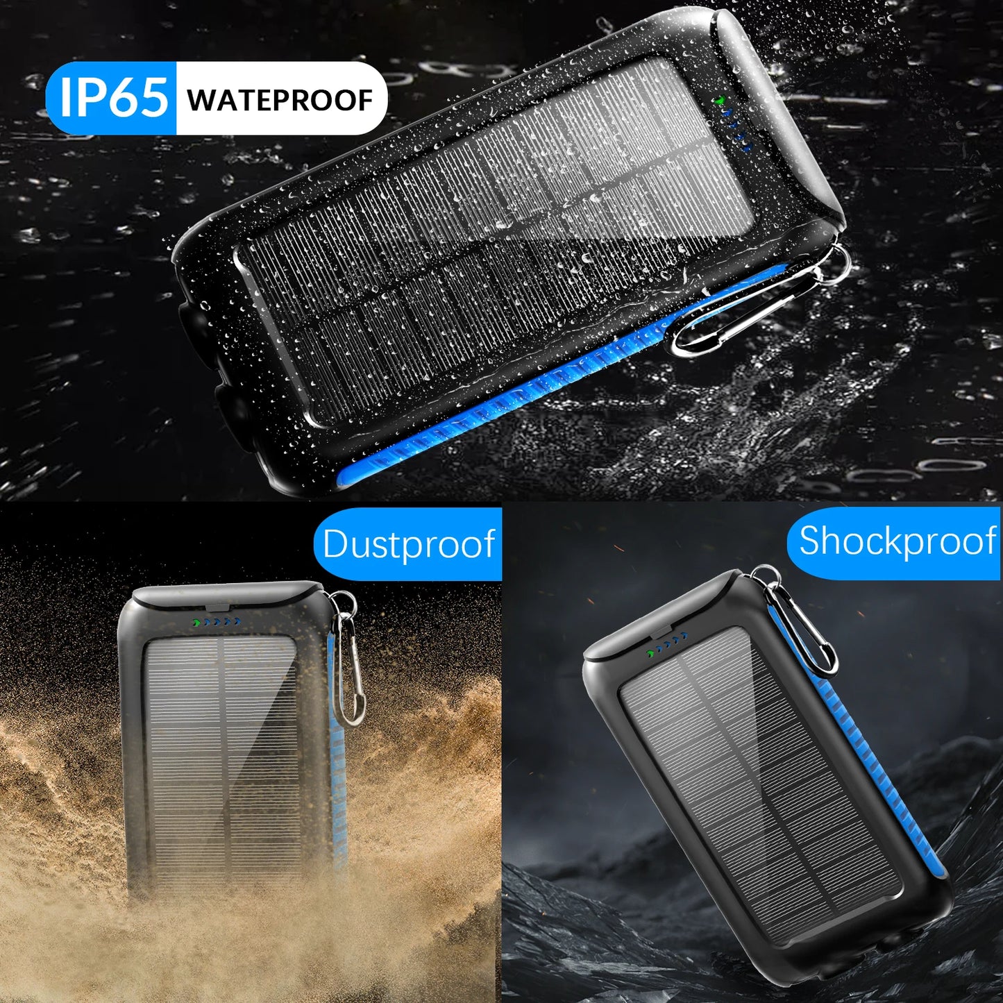 38800mAh Solar Power Bank Portable Charger Dual USB Fast Charging Waterproof LED for Outdoor Camping Phones Tablets