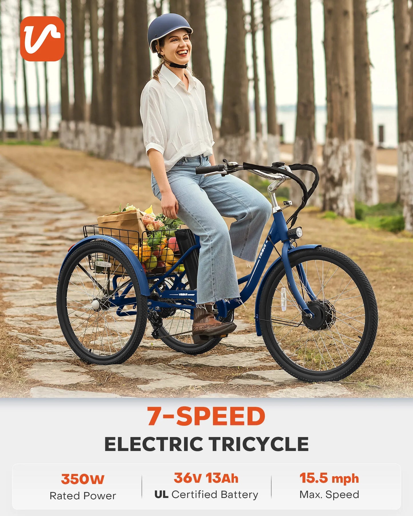 24 Inch 26 Inch Electric Tricycle for Adults 7 Speed Electric Trike with 350W Motor UL Certified 36V 13Ah Battery 3 Wheel Electric Bike