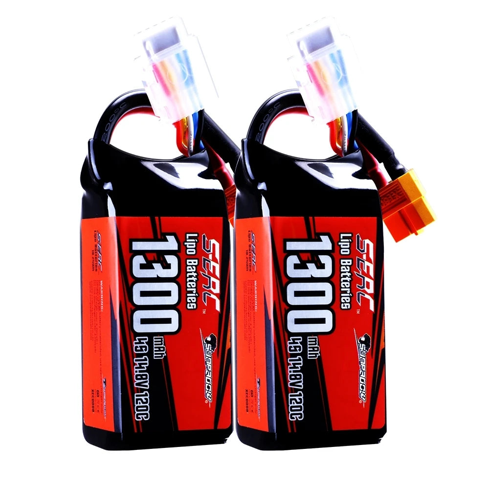 2 Packs Sunpadow 14.8V 4S Lipo Battery 1100mAh 1300mAh 1500mAh 120C Soft Pack with XT60 Plug for RC FPV Quadcopter Drone Airplane