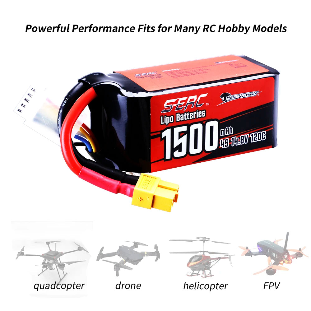 2 Packs Sunpadow 14.8V 4S Lipo Battery 1100mAh 1300mAh 1500mAh 120C Soft Pack with XT60 Plug for RC FPV Quadcopter Drone Airplane