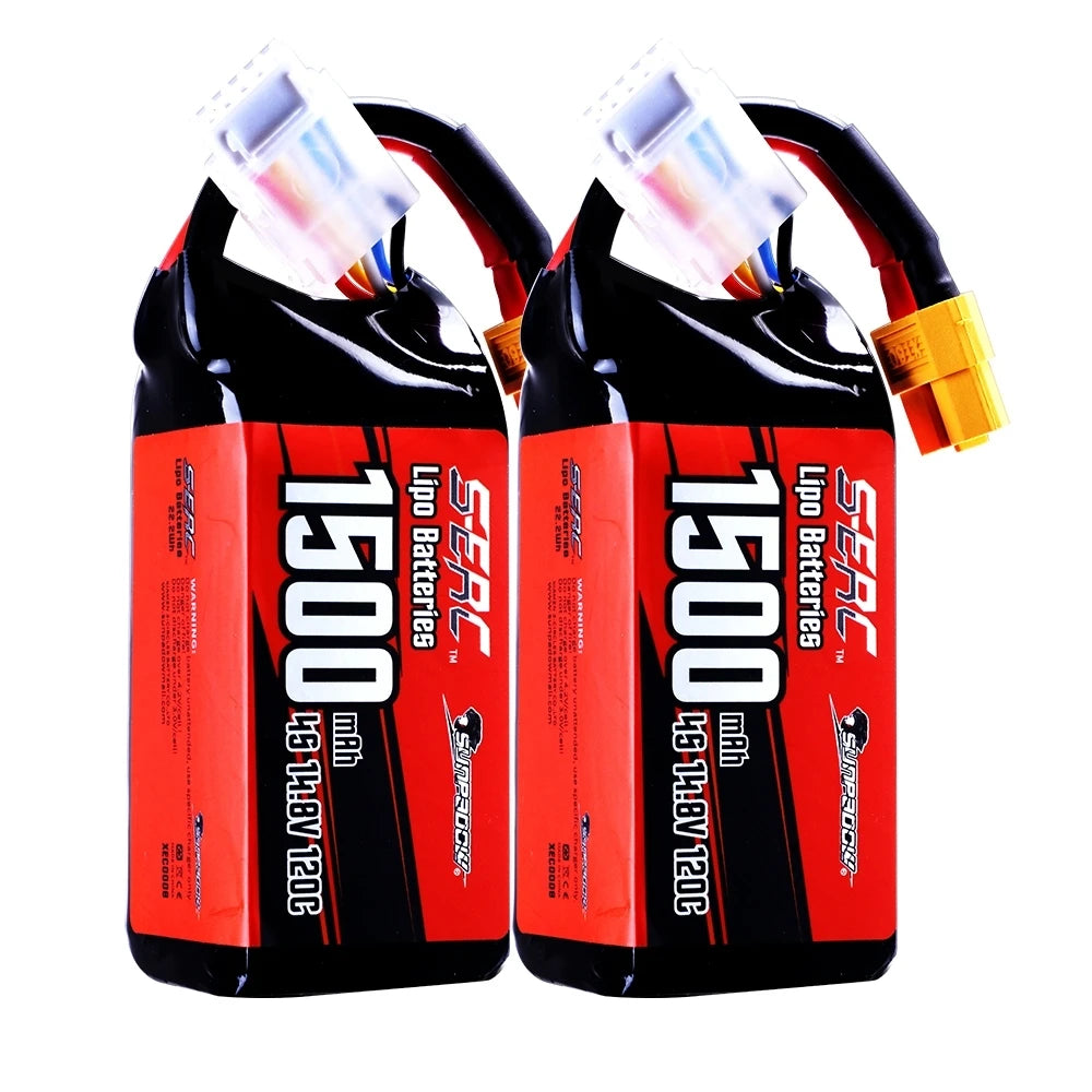 2 Packs Sunpadow 14.8V 4S Lipo Battery 1100mAh 1300mAh 1500mAh 120C Soft Pack with XT60 Plug for RC FPV Quadcopter Drone Airplane