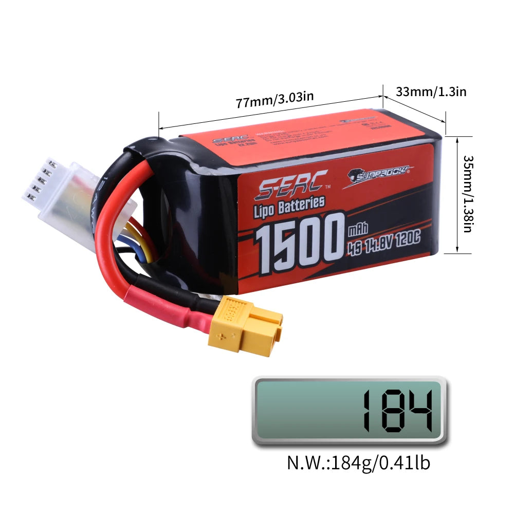 2 Packs Sunpadow 14.8V 4S Lipo Battery 1100mAh 1300mAh 1500mAh 120C Soft Pack with XT60 Plug for RC FPV Quadcopter Drone Airplane