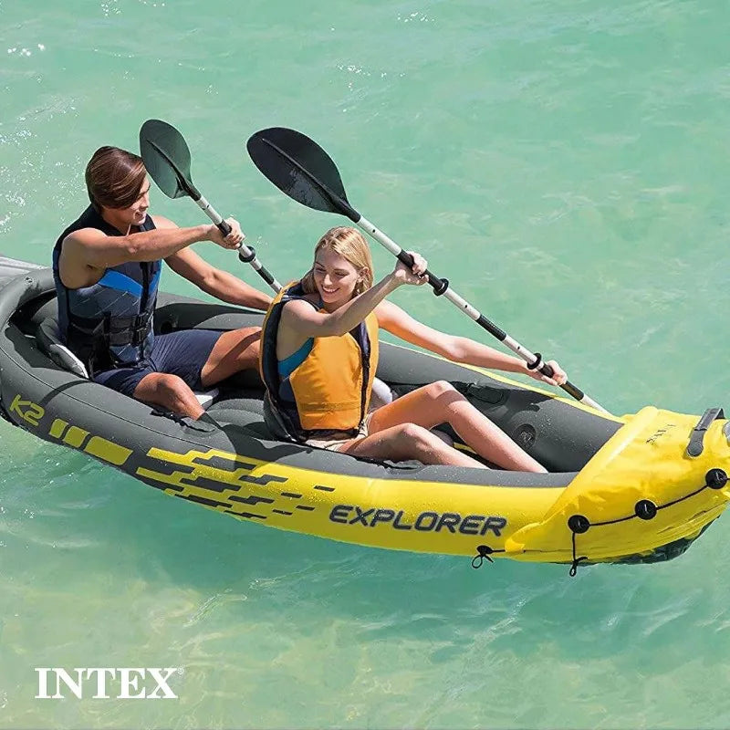 Intex Explorer K2 Inflatable Kayak Set with Deluxe 86 Inch Aluminum Oars and High Output Pump Super Strong PVC