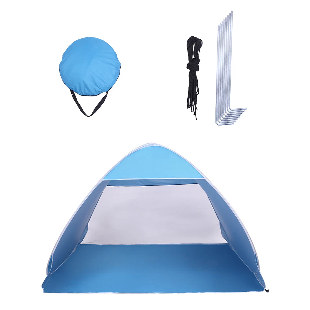 2-3 Person Beach Tent Pop Up Sun Shelter Automatic Umbrella Fishing Shelter Blue