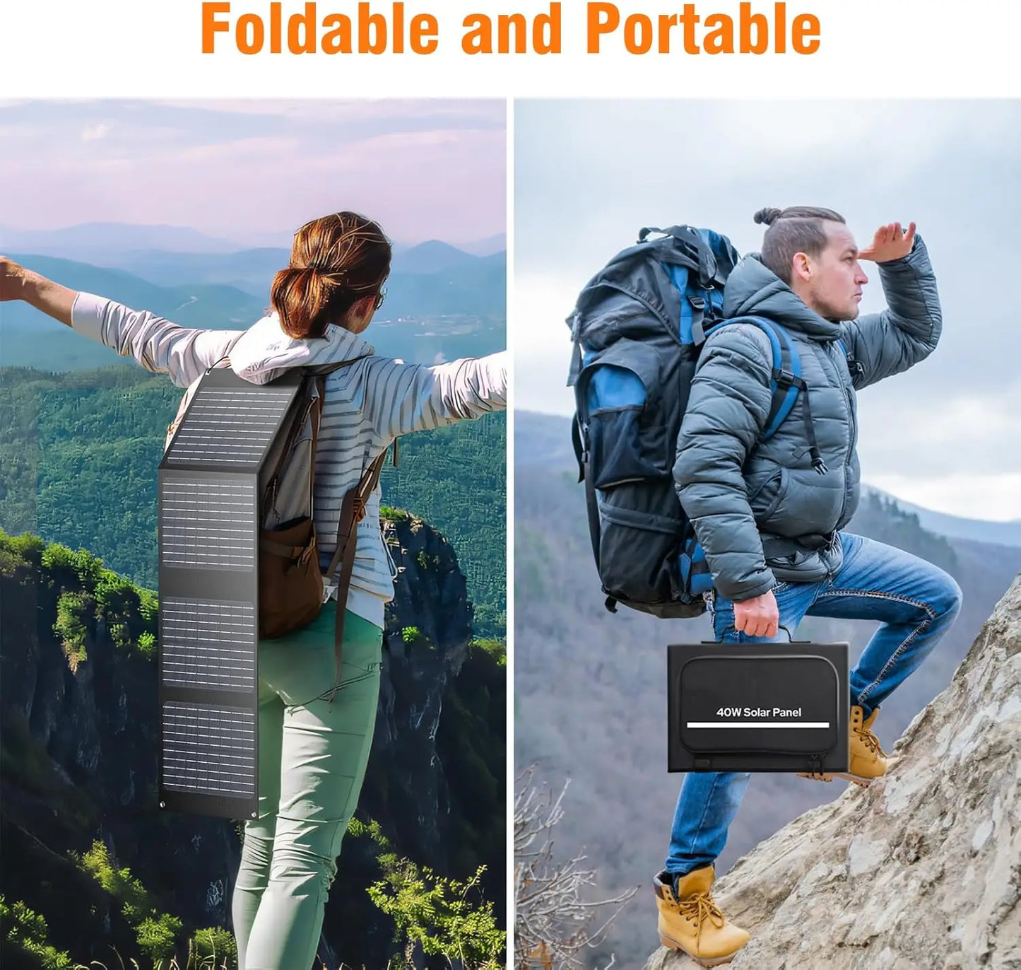 40W Foldable Solar Panel USB QC3.0 USB-C Output Portable Waterproof Battery Charger for Power Station Outdoor Camping Hiking