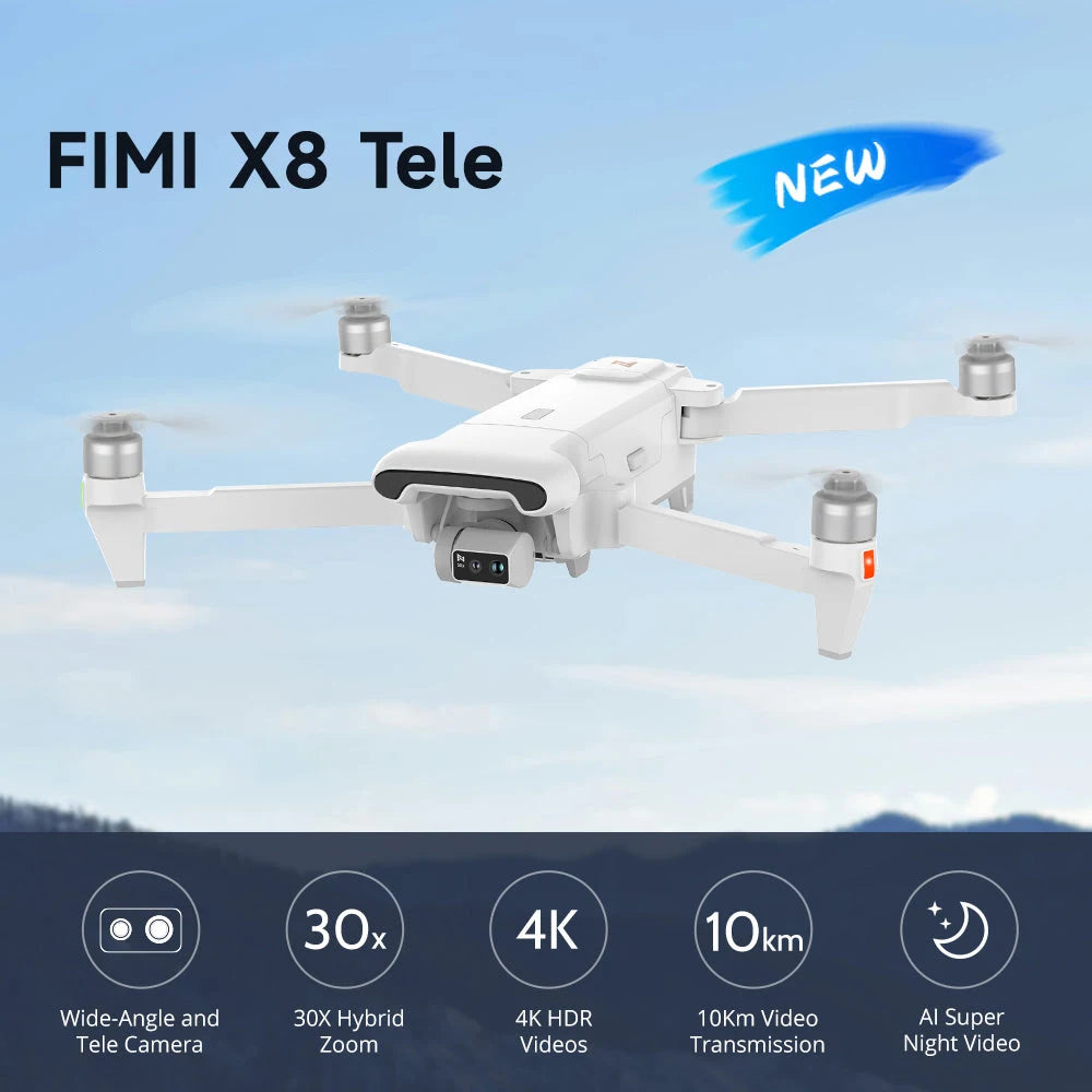 New 2024 Fimi X8 Tele Dual Lens Drone 4K 60fps AI Super Night Video Gimbal Smart Tracking Pro Drone