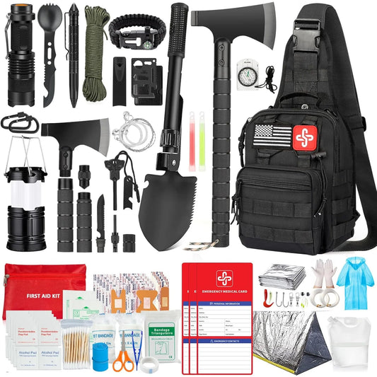 Survival Kit 262 Pieces Survival Equipment and Supplies First Aid Kit and Crossbody Bag