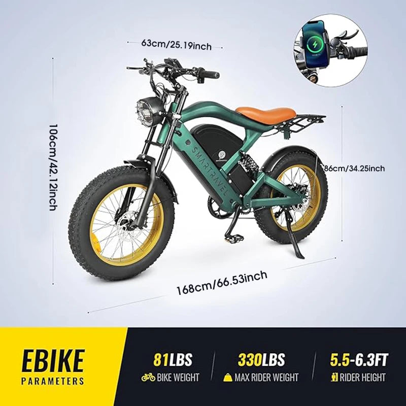 1200W Single Wheel Drive All Terrain Electric Bicycle 48V 20AH 32MPH 20 Inch Tire Mountain City Electric Bicycle with GPS