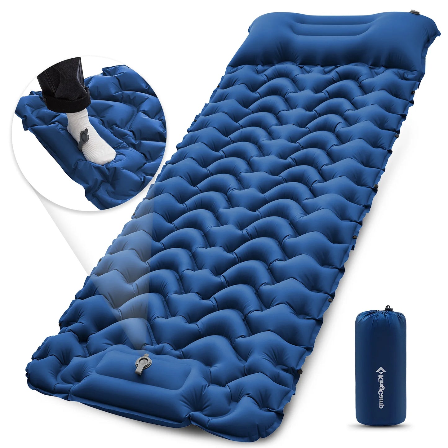 KingCamp Self Inflating Sleeping Pad Ultralight Inflatable Sleeping Mat With Built-In Pillow And Foot Pump For Hiking And Traveling