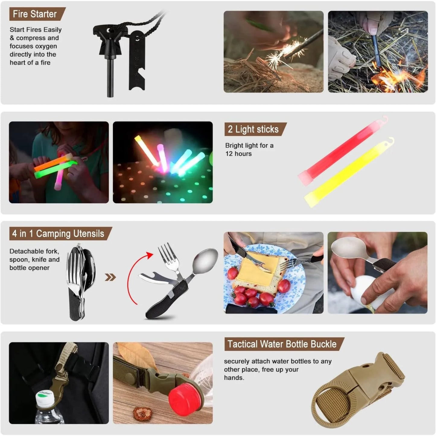 238 Pieces Emergency Survival Kit Professional Survival Gear Tool with Tactical Molle Pouch and Emergency Tent for Earthquake