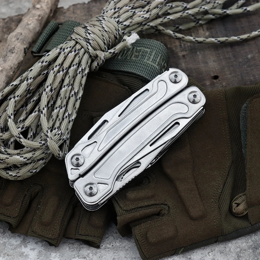 14 in 1 Multi Tool Pliers Stainless Steel Folding Pocket Knife Compact Survival Gear for EDC Camping Hiking Maintenance
