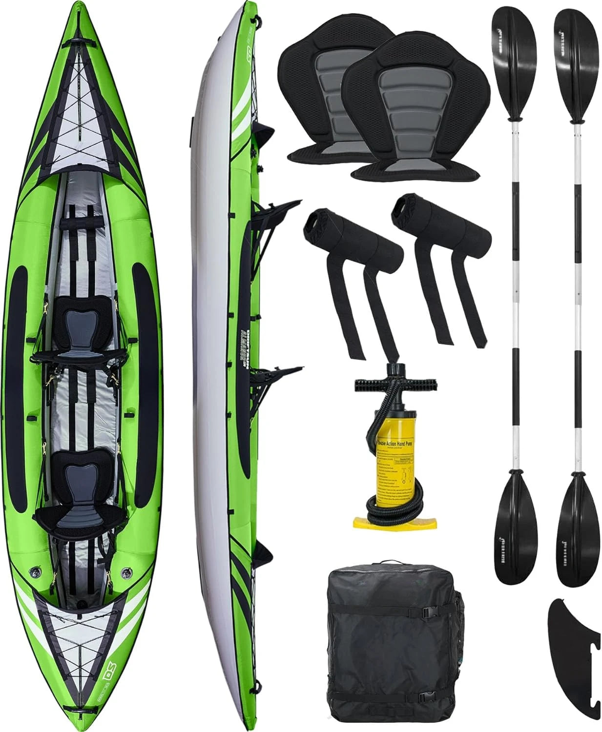 Inflatable Kayak for 1 and 2 Persons with EVA Padded Seats High Back Support Paddles and Pump