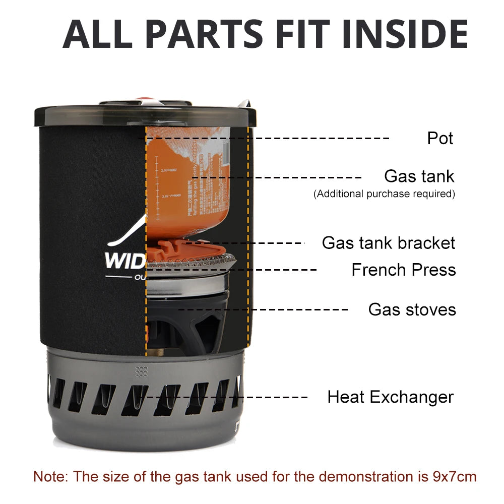 Widesea Camping Cooking System with Heat Exchanger Outdoor Gas Stove Burner and Coffee Pot Cookware Set