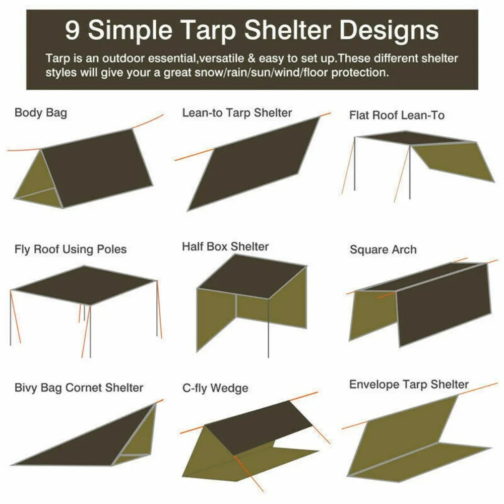 3M x 3M Camping Waterproof Awning Tarp Tent Dark Grey Ultralight Sun Shelter Outdoor Tourist Beach UV Coating