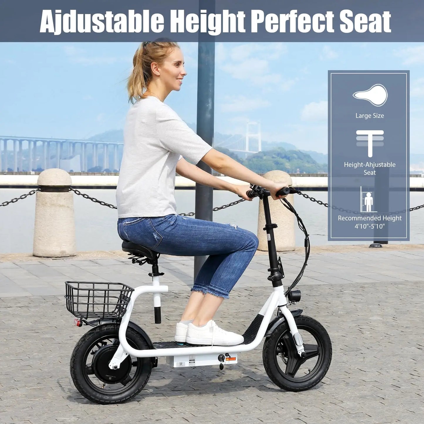 Peak 819W Electric Scooter with 500W Motor and Seat 14 Inch Tire 30 Miles Range 20MPH Max Speed E Scooter for Adults 300 LBS
