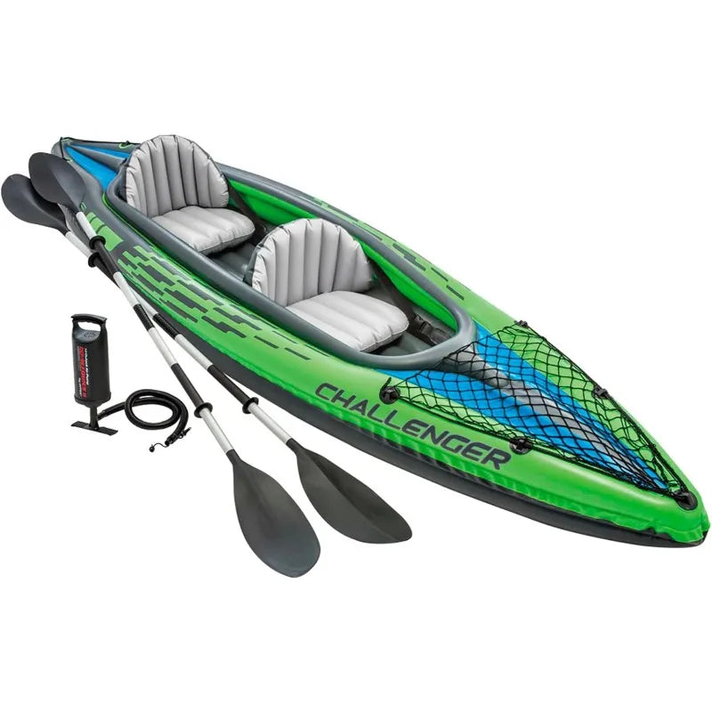 Intex Challenger Inflatable Kayak Series with Deluxe 86 Inch Paddles and High Output Pump Super Strong PVC
