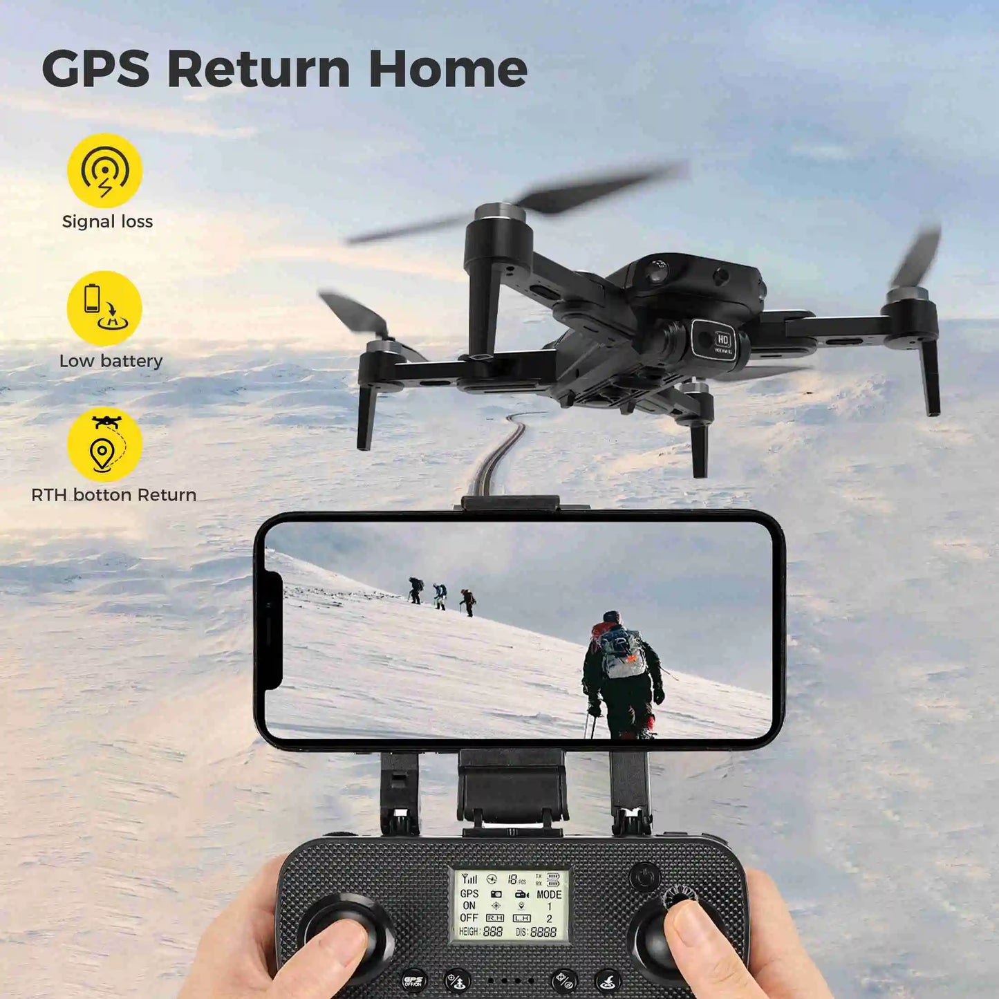 RC Drone Remote Control Drone Brushless Motor Long Flight Times GPS Quadcopter with Remote Controller and 2 Batteries