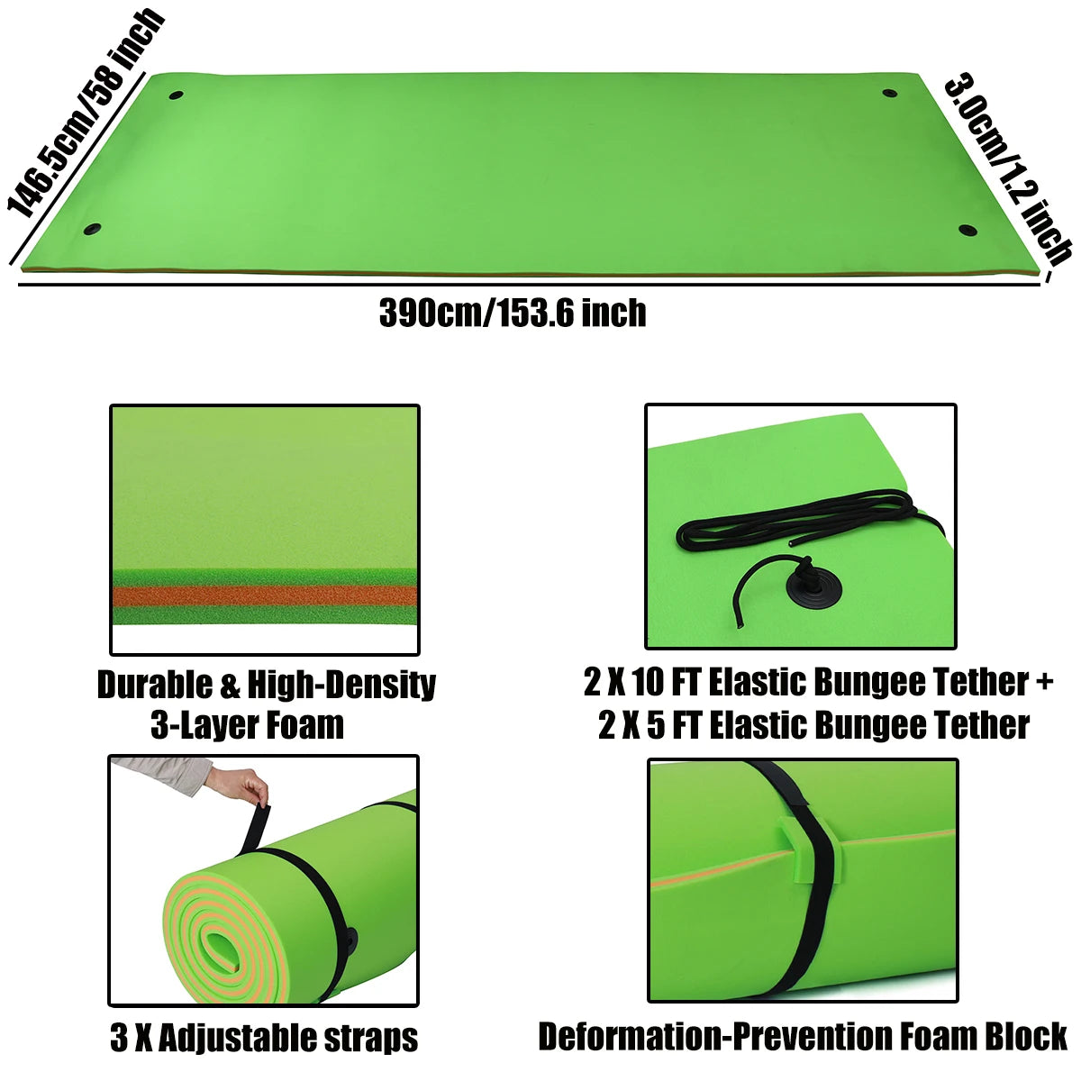 153.6 x 58 Inch Camping Mat Folding Camping Mattress Floating Water Pad Outdoor Waterproof Beach Picnic Blanket for Multiplayer