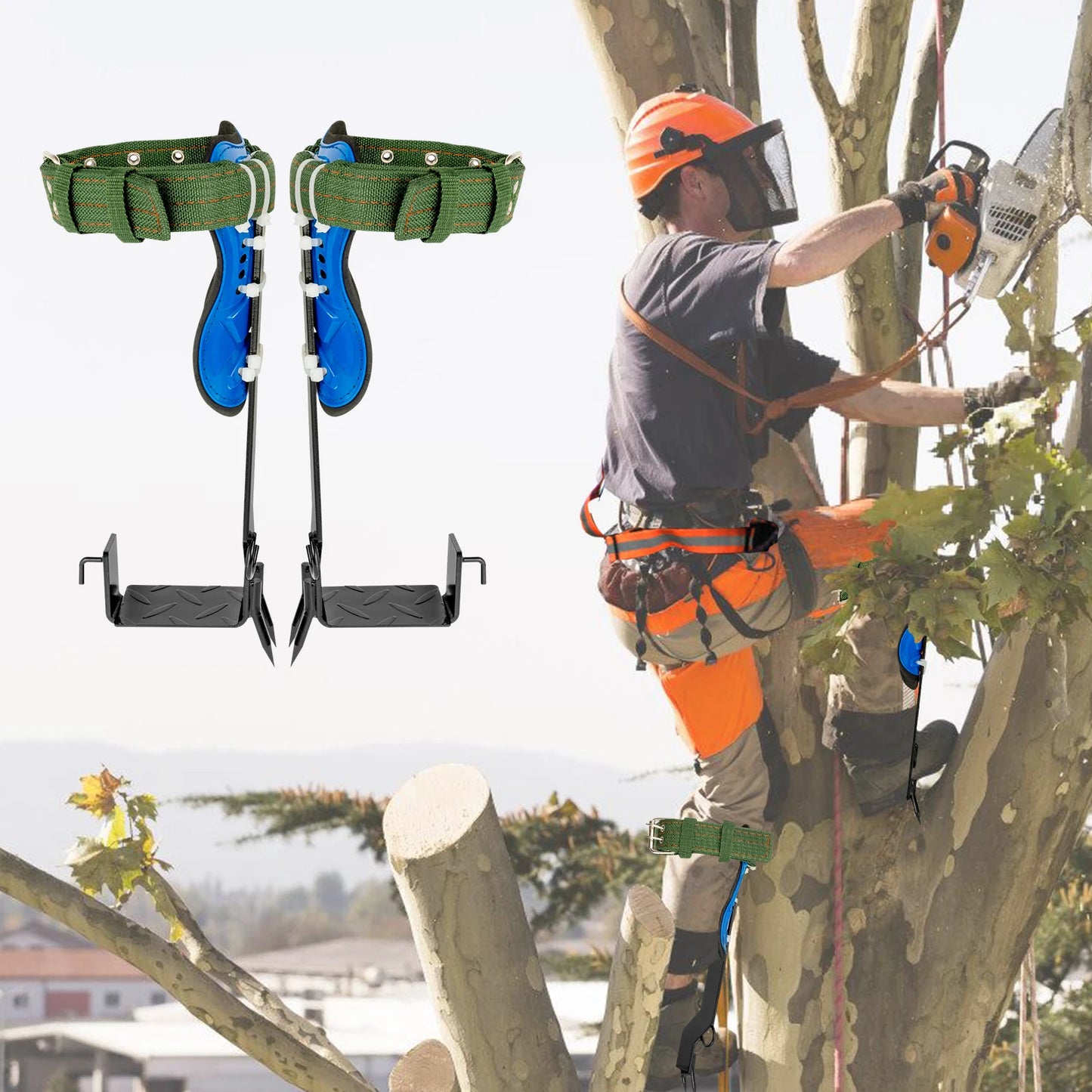 Professional Tree Climbing Gear Kit Carbon Steel Safety Straps and Pedals for Arborist Work 220lb Capacity