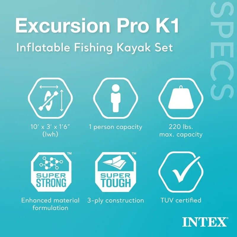 Intex Excursion Pro K1 Inflatable Kayak Set with Deluxe 86 Inch Paddles and High Output Pump Super Tough Design