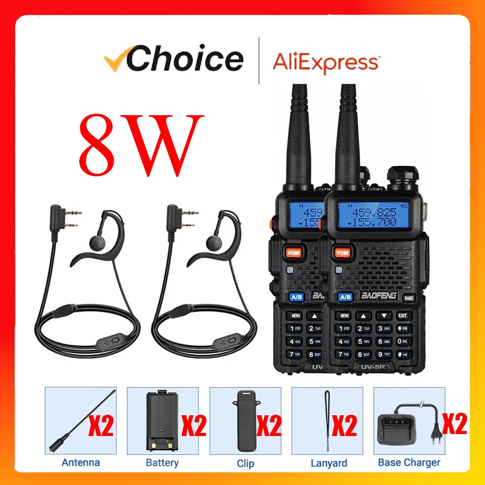 2PCS BAOFENG UV-5R High Power Dual Band Two Way Radio Long Range Handheld Portable Walkie Talkies for Hunting