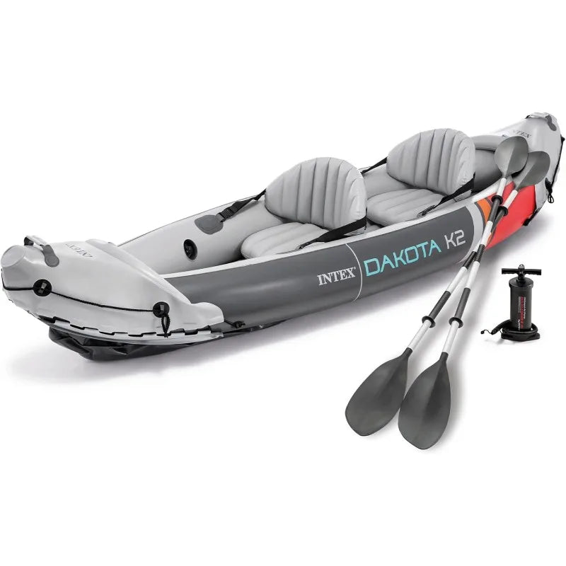 Intex 2 Person Inflatable Kayak Set Dakota K2 with 86 Inch Oars and Pump