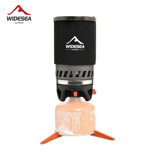 Widesea Camping Cooking System with Heat Exchanger Outdoor Gas Stove Burner and Coffee Pot Cookware Set