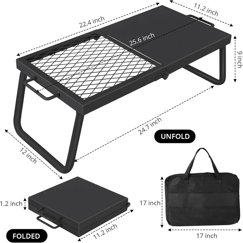 Folding Campfire Grill Heavy Duty Steel Mesh Grate Portable Camping Grates Over Fire Pit Camp Fire Cooking Grilling Rack