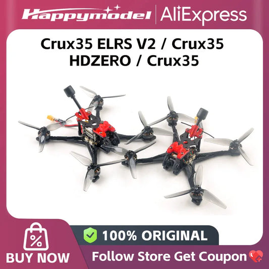 HappyModel Crux35 ELRS V2 CrazyF411 ELRS AIO URAT OVX303 300mW Caddx Ant 1200TVL EX1404 KV3500 4S 3.5 Inch FPV Freestyle Drone