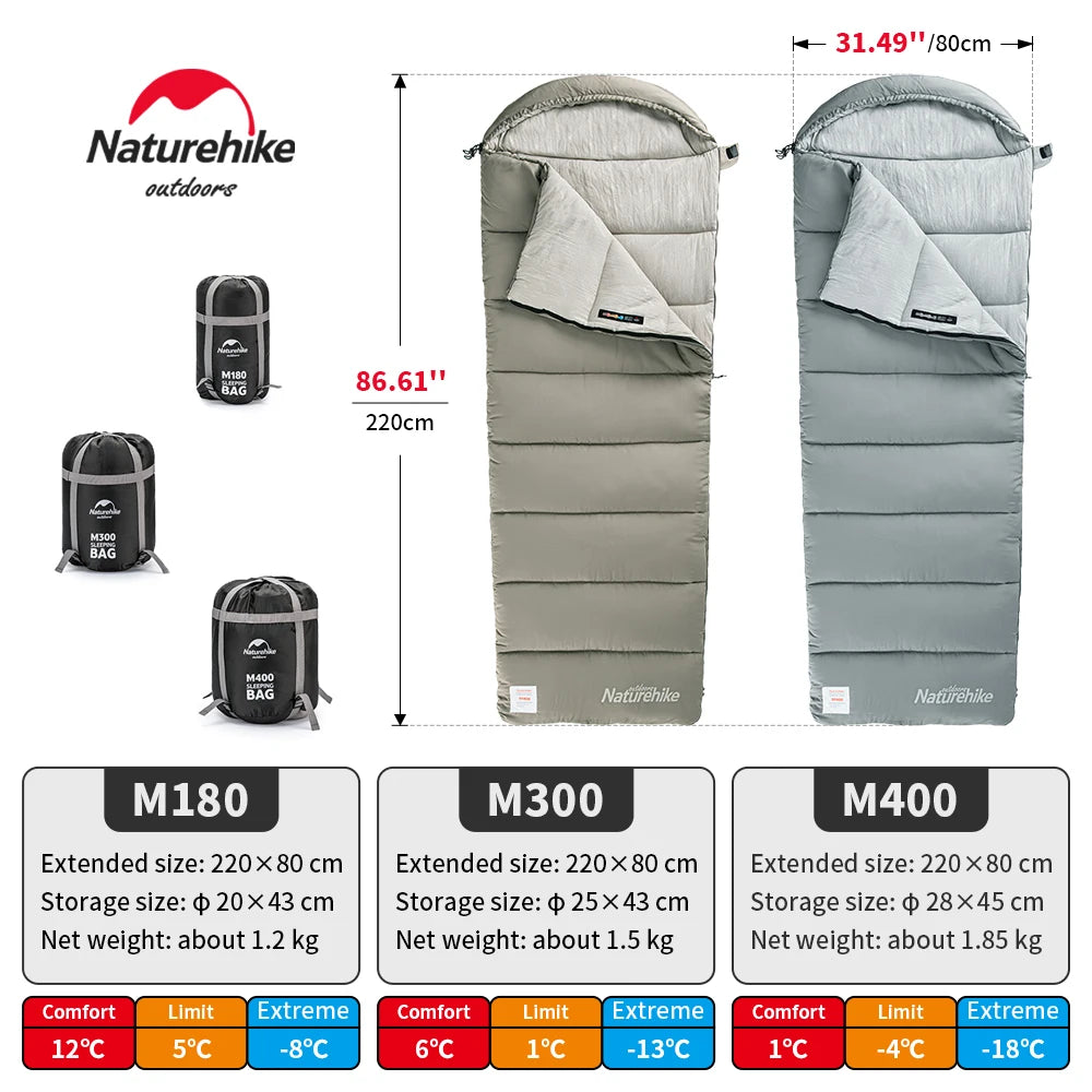 Naturehike M180 Lightweight Sleeping Bag M300 Double Camping Sleeping Bag M400 Machine Washable Winter Sleeping Bag