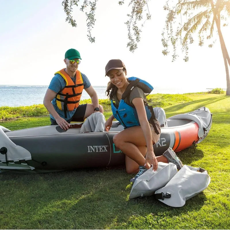 Intex 2 Person Inflatable Kayak Set Dakota K2 with 86 Inch Oars and Pump