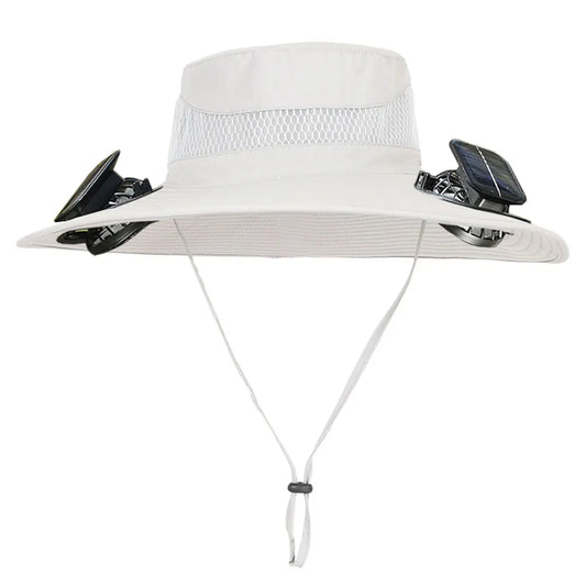 Solar Fan Hat Outdoor Fishing Hat with 2 Solar Fans Wide Brim Bucket Hat Summer Cap for Men Camping Hiking