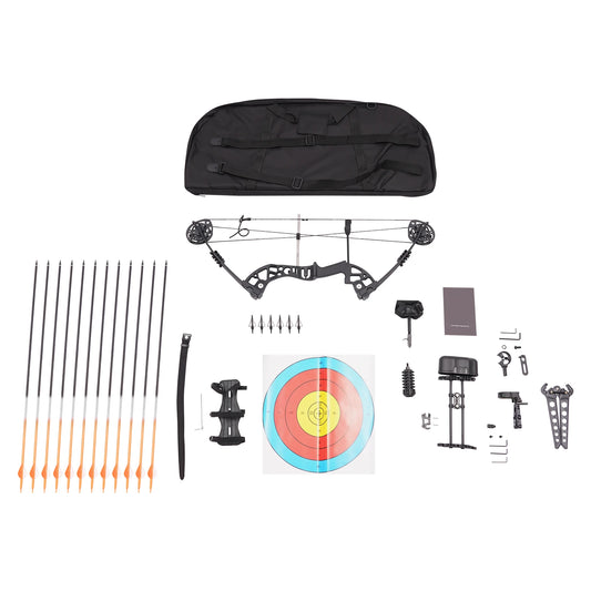 Compound Bow Arrow Kit 30 to 60 Pounds Set with 12 Arrows and 10 Sheets of Bullseye Paper for Archery Hunting