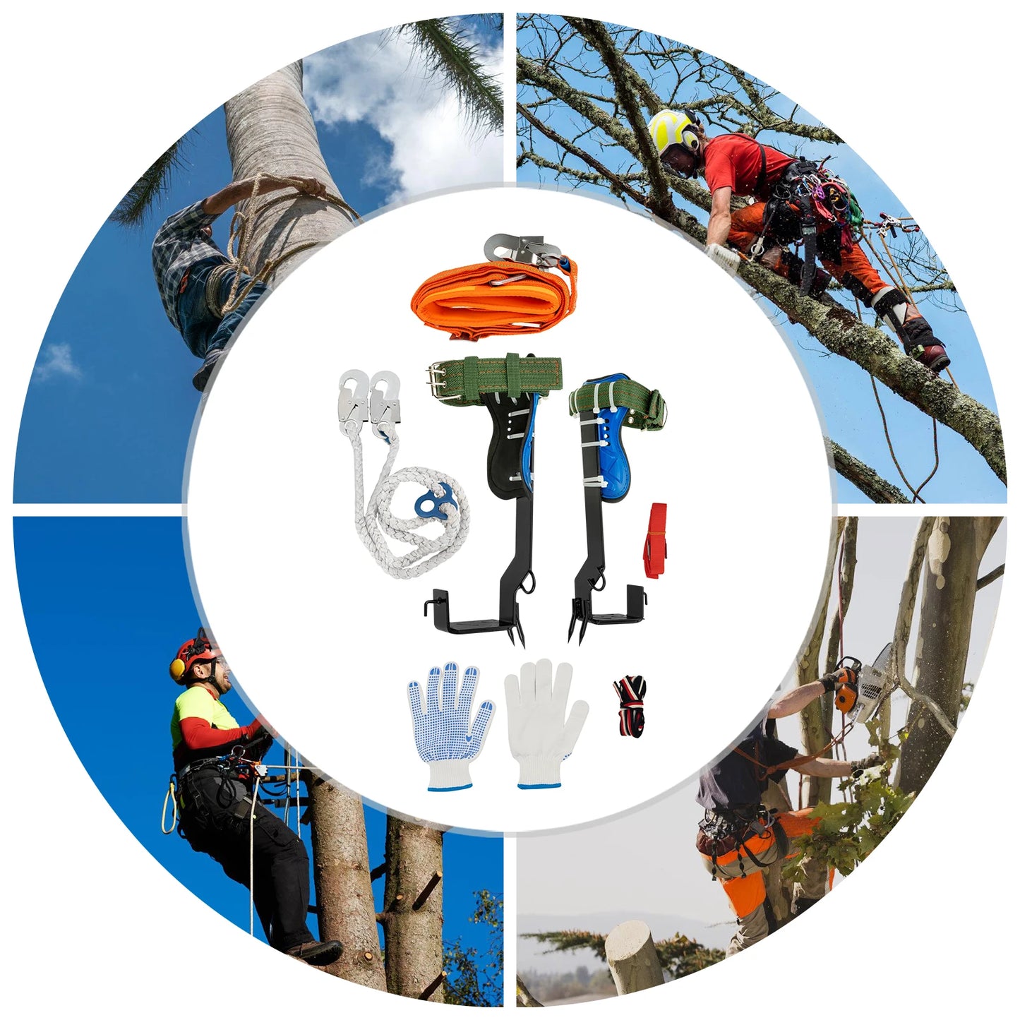 Professional Tree Climbing Gear Kit Carbon Steel Safety Straps and Pedals for Arborist Work 220lb Capacity