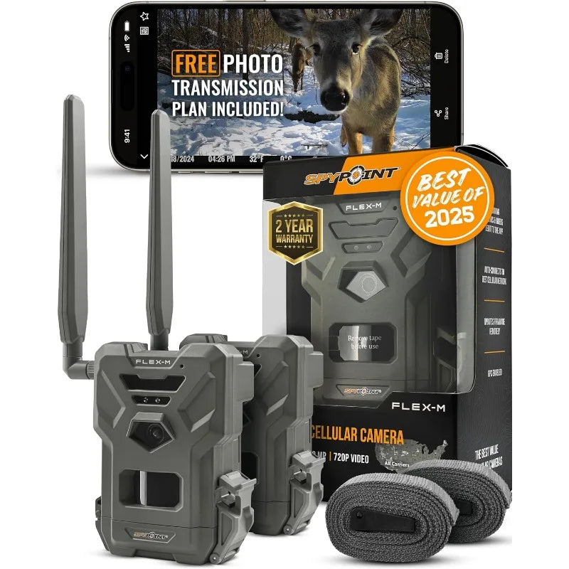 SPYPOINT Flex-M Twin Pack Cellular Trail Cameras Best Hunting Accessories No WiFi Needed GPS Night Vision