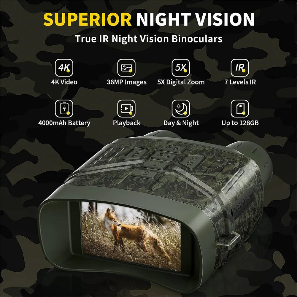 4K Night Vision Binoculars 5X Digital 800m Infrared Telescope Goggles for Hunting and Camping Video Recording