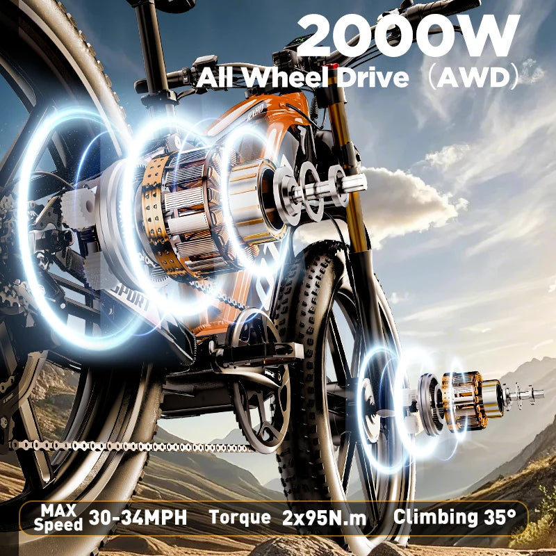 OTIDA OT80 Electric Bike 2000W Dual Motors 48V 20AH Battery Long Range 26 Inch MTB Electric Bicycle for Adults Off Road Ebike