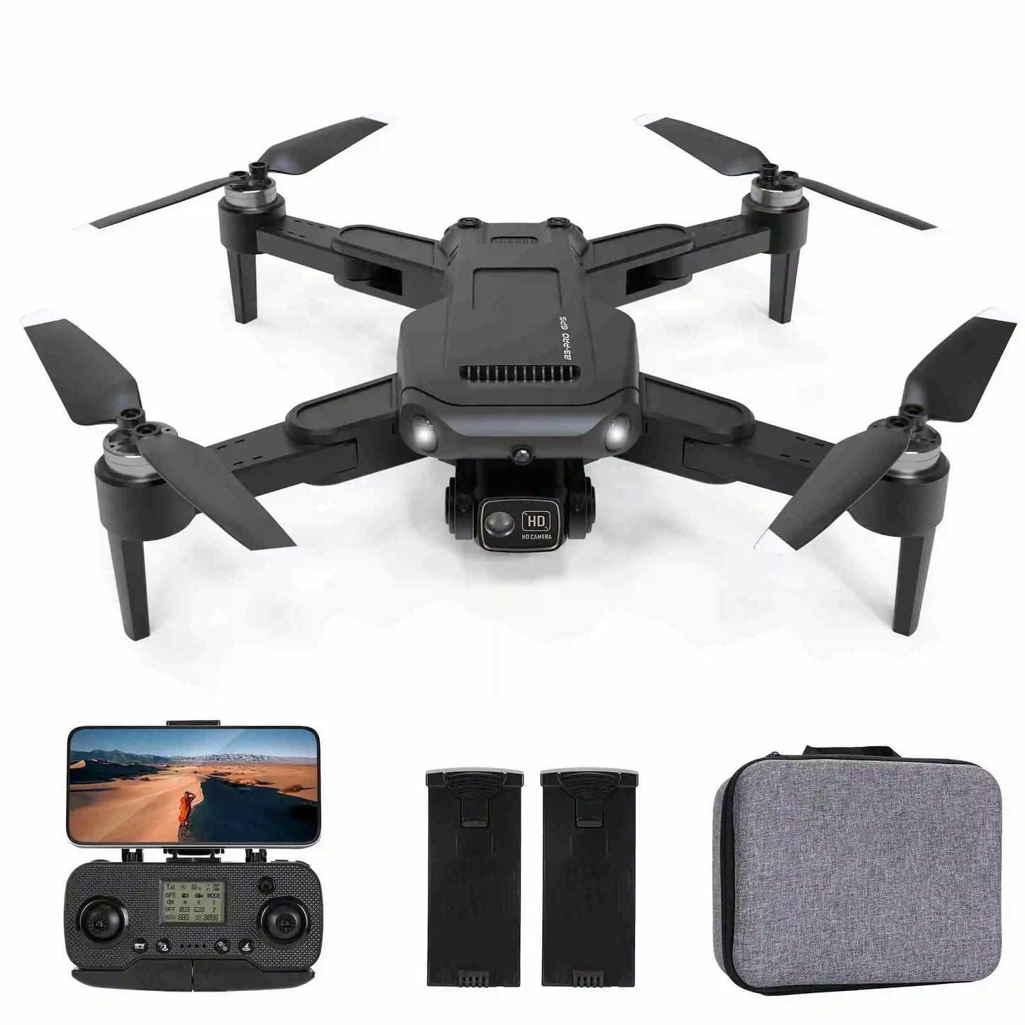 RC Drone Brushless Motor GPS Quadcopter with Remote Controller and Two Batteries for Long Flight Times