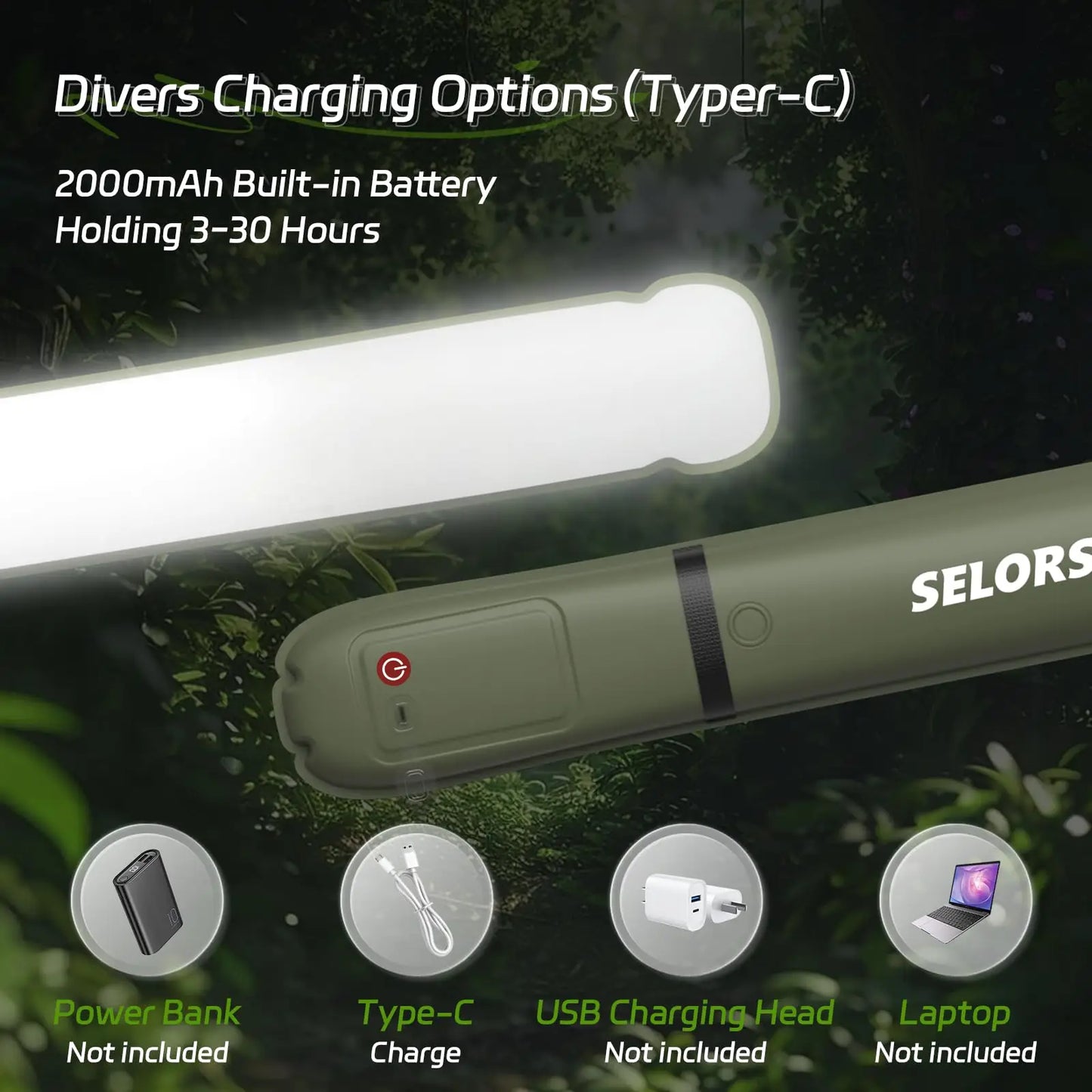 Selorss Rechargeable Portable Camping Strong Light Waterproof 2000 mAh Tent Lamp Spotlight Outdoor Work Repair Lighting