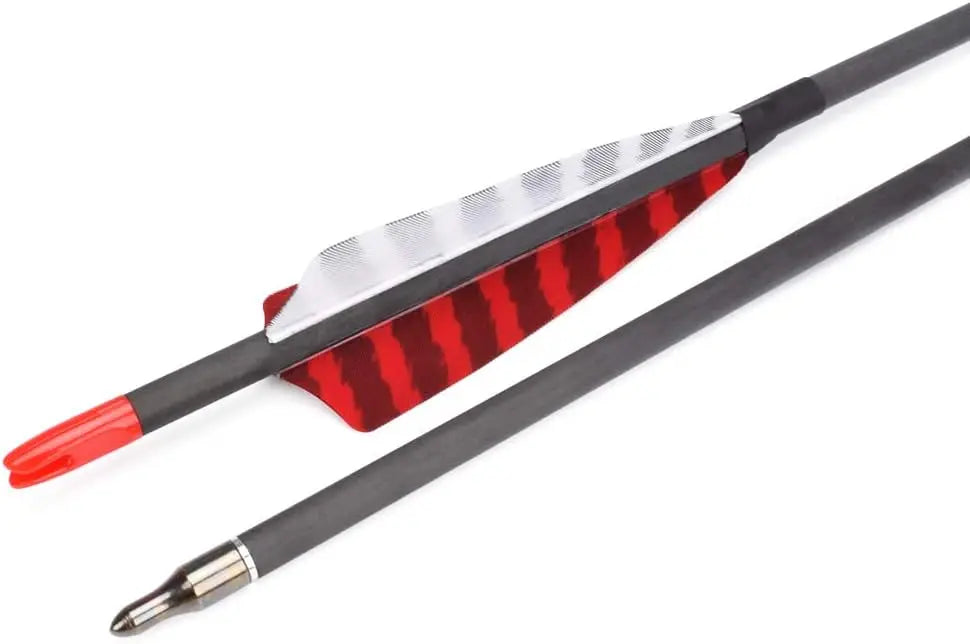 30 Inch Pure Carbon Arrows for Compound Bows 6 or 12 Pack Spine 600 700 with 100 Grain Screw Tips and 4 Inch Turkey Feathers