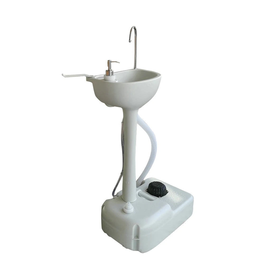 Outdoor Portable Camping Sink with Toilet Standing Hand Wash Basin with Foot Pump and Water Tank for RV Travel Fishing