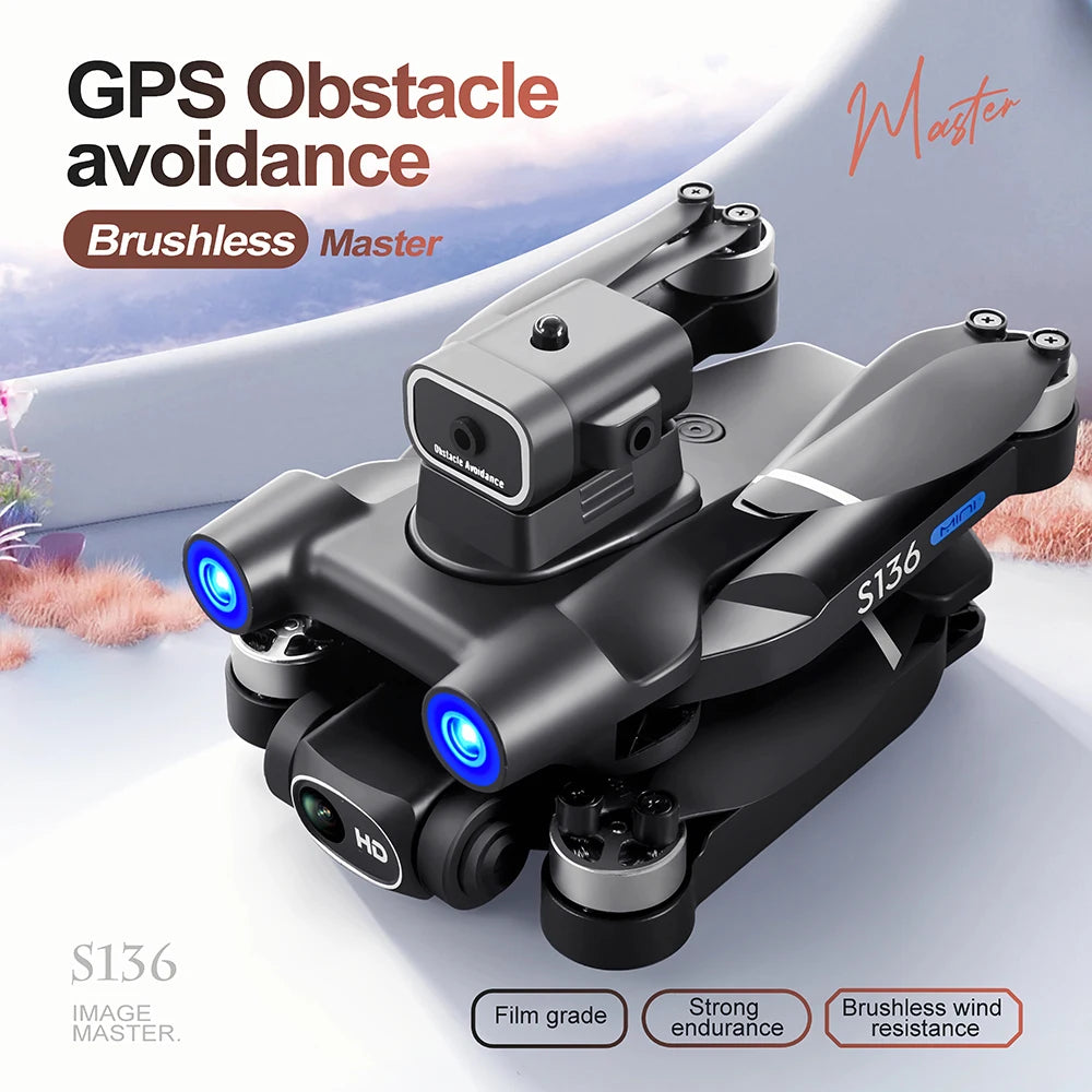 2025 Upgraded S136 GPS Drone 360 Degree Laser Avoidance Infrared Obstacle Brushless Motor WIFI FPV Quadcopter Toy Foldable and Portable