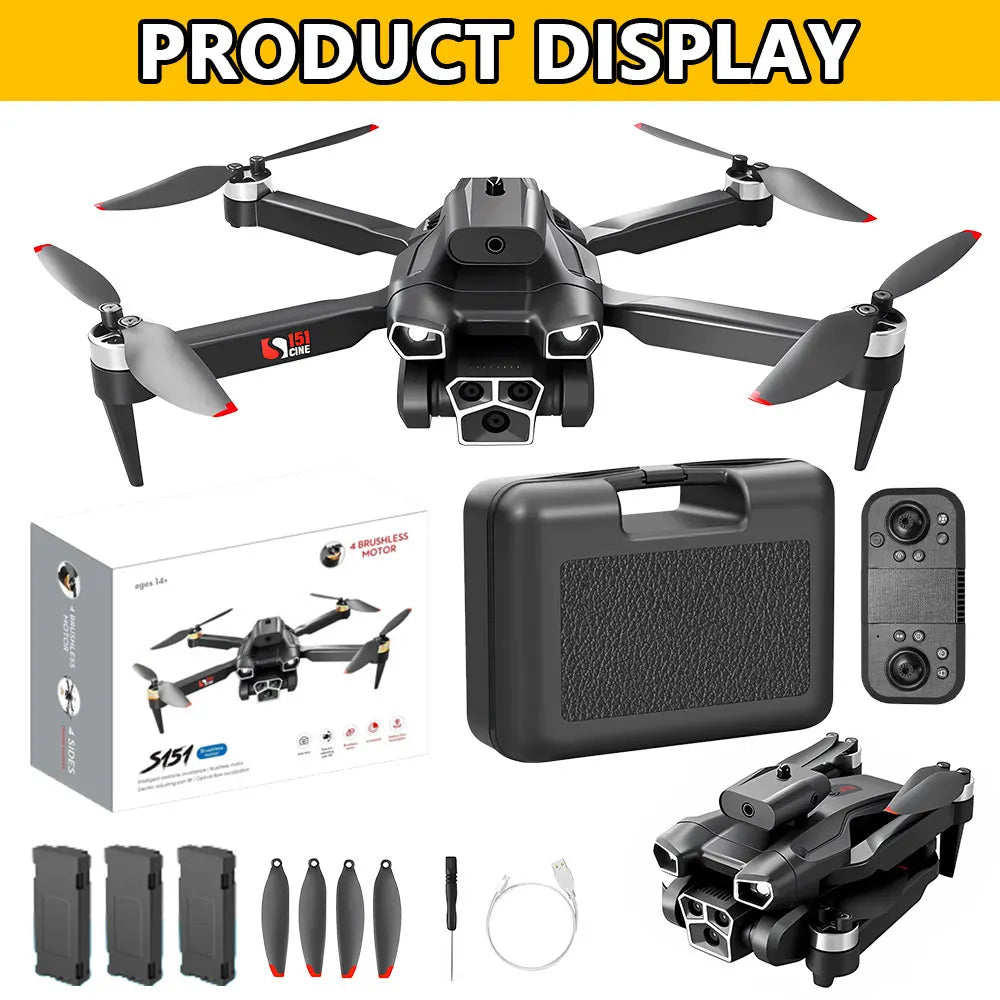 S151 Mini RC Drone 4K Professional with ESC Three HD Cameras Intelligent Obstacle Avoidance Brushless Motor Drone
