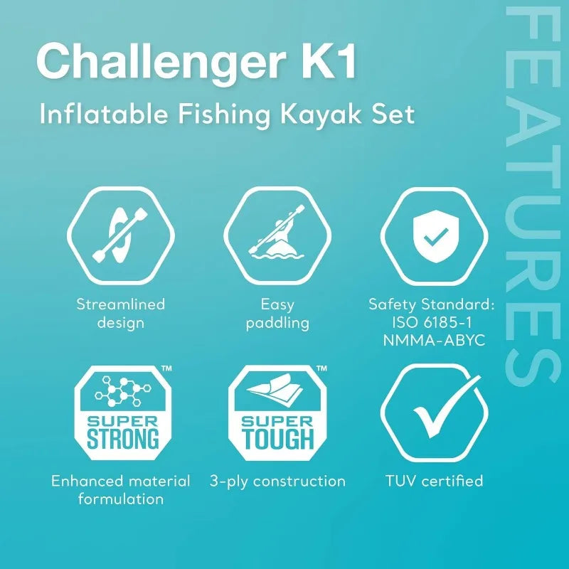 Intex Challenger K1 One Person Durable Vinyl Kayak with Inflatable Seat Oar Pump Carrying Bag