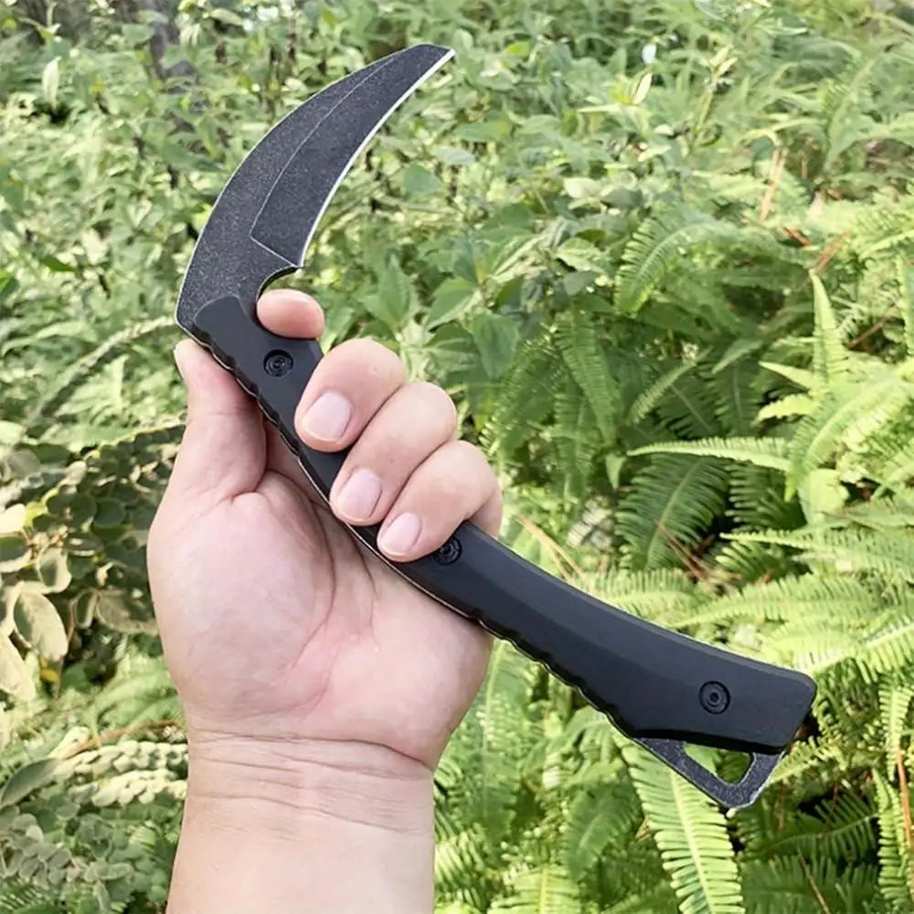 Full Tang Fixed Blade Sickle Knife Tactical Outdoor Camping Fishing Tool Stainless Steel Non Slip Grip Sheath