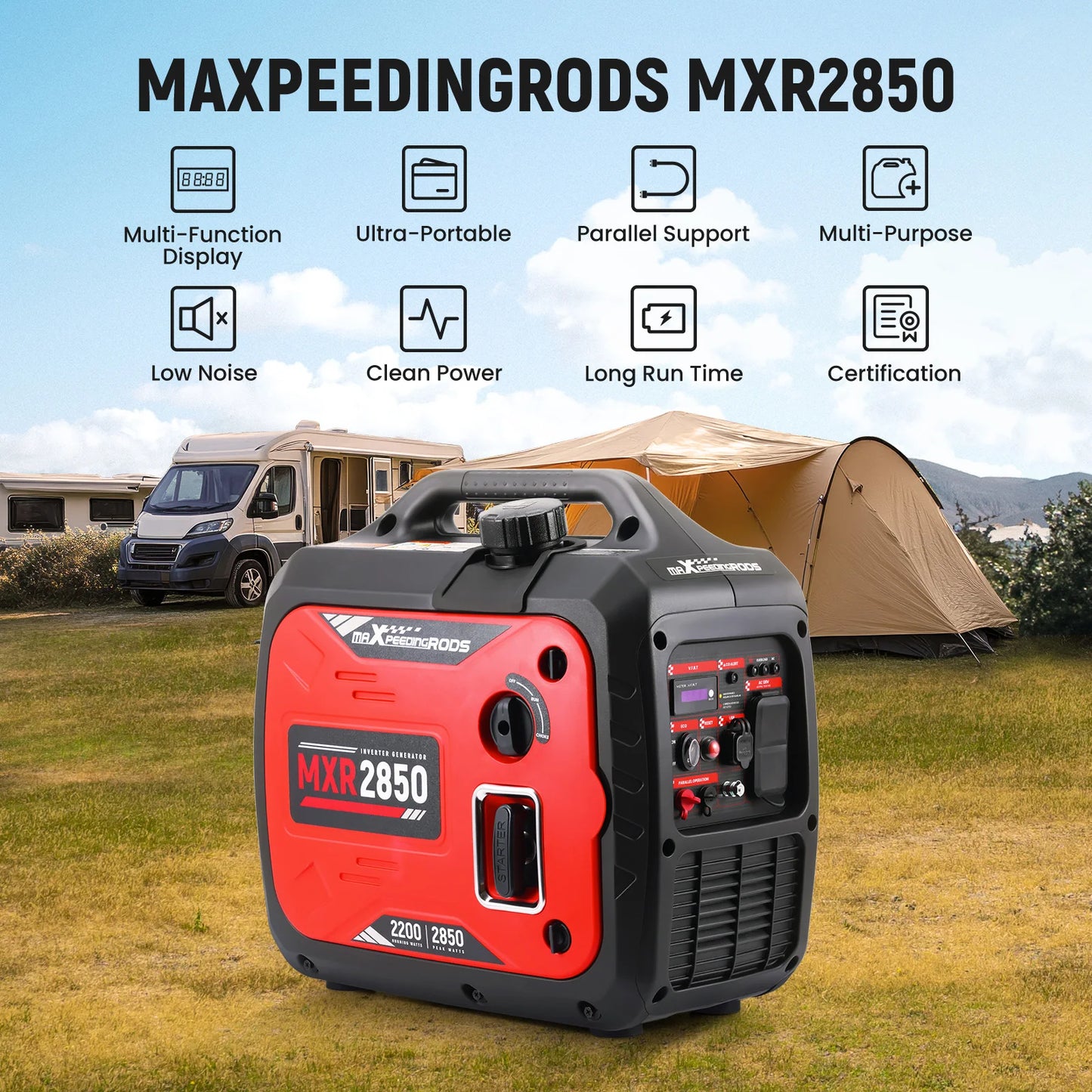 2850 Watt Gas Powered Portable Inverter Generator 60 dB Super Quiet Camping Power Generator