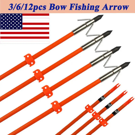 3 6 12 Pcs Bowfishing Arrows Fiberglass Solid Arrows with Fish Hunting Broadhead