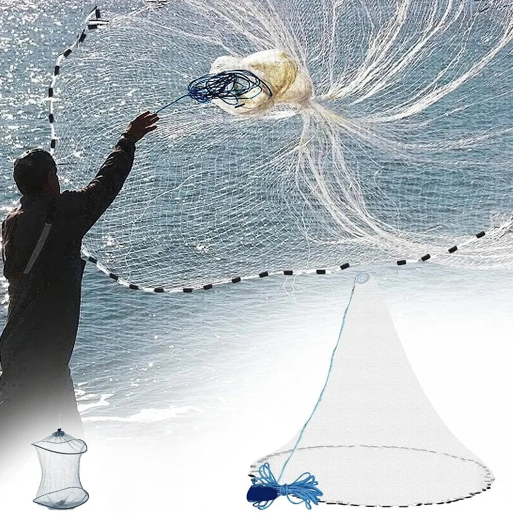 Cast Net 4ft to 8ft Radius Bait Net for Fishing Small Mesh Premium Fishing Nets for Saltwater with Aluminum Sinker