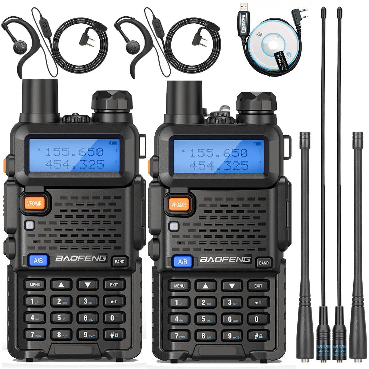 2PCS Baofeng UV-5R Walkie Talkie Dual Band VHF UHF Two Way Radio Long Range 128 Channel VOX Handheld Transceiver